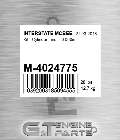 M-4024775 Kit - Cylinder Liner - 0.060in