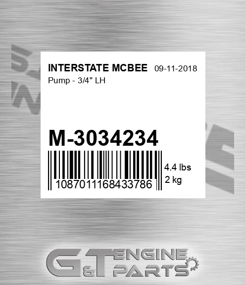 M-3034234 Pump - 3/4" Lh for INTERSTATE MCBEE