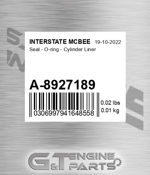 A-8927189 Seal - O-ring - Cylinder Liner for INTERSTATE MCBEE