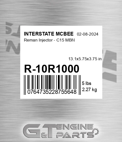 R-10R1000 Reman Injector - C15 Mbn for INTERSTATE MCBEE
