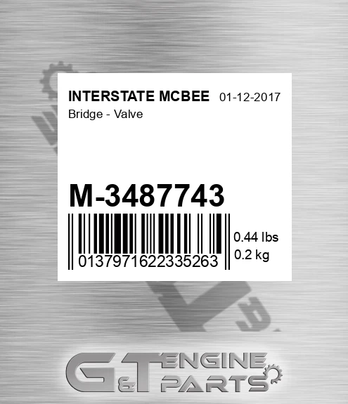 M-3487743 Bridge - Valve for INTERSTATE MCBEE