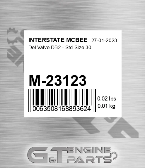 M-23123 Del Valve Db2 - Std Size 30