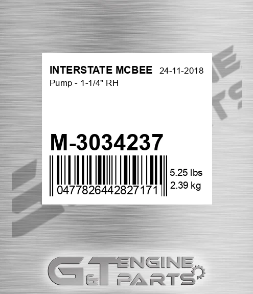 M-3034237 Pump - 1-1/4" Rh for INTERSTATE MCBEE