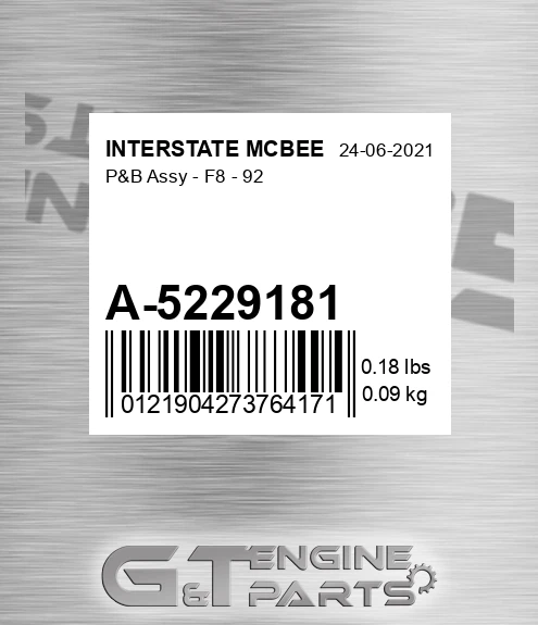A-5229181 P&b Assy - F8 - 92