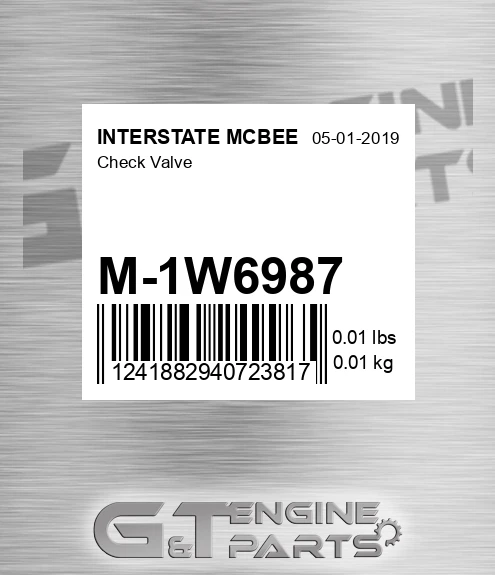 M-1W6987 Check Valve for INTERSTATE MCBEE