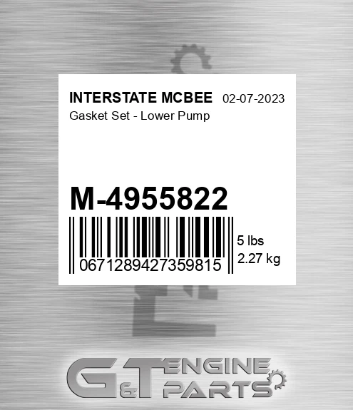 M-4955822 Gasket Set - Lower Pump for INTERSTATE MCBEE