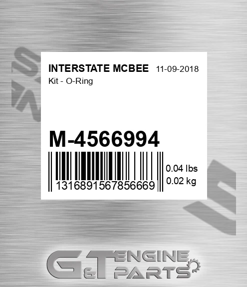 M-4566994 Kit - O-ring for INTERSTATE MCBEE