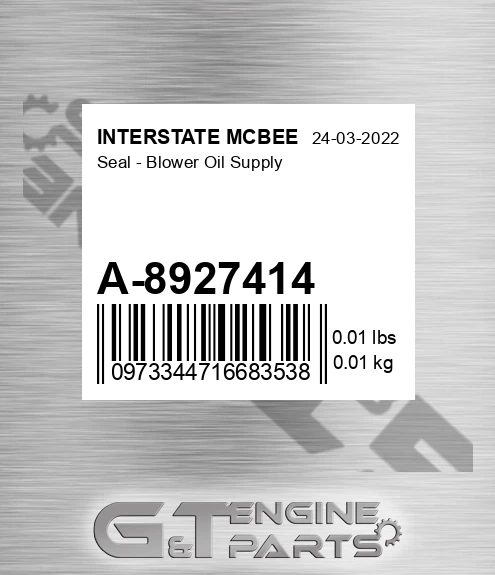 A-8927414 Seal - Blower Oil Supply