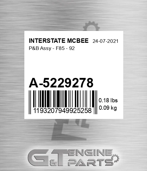 A-5229278 P&b Assy - F85 - 92