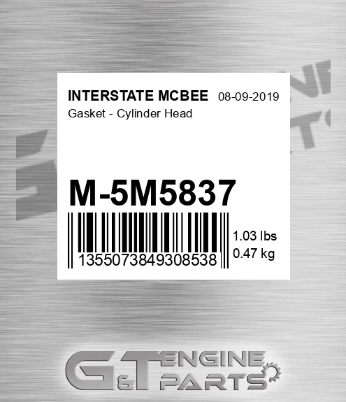M-5M5837 Gasket - Cylinder Head for INTERSTATE MCBEE