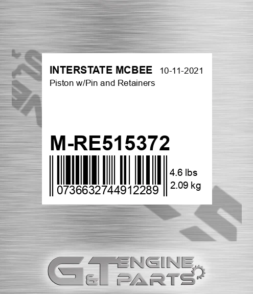 M-RE515372 Piston W/pin And Retainers