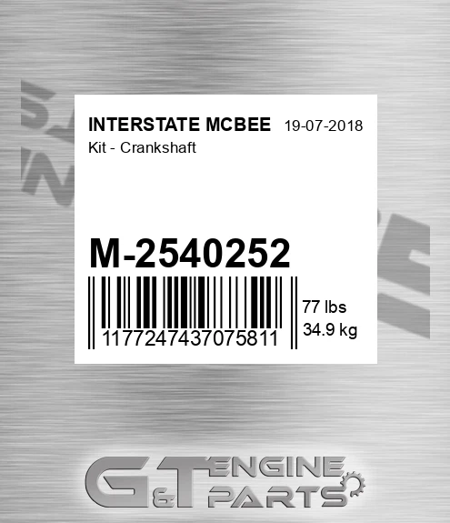 M-2540252 Kit - Crankshaft for INTERSTATE MCBEE