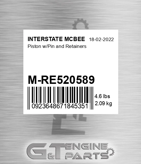 M-RE520589 Piston W/pin And Retainers