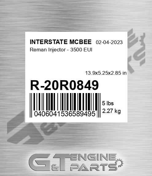 R-20R0849 Reman Injector - 3500 Eui for INTERSTATE MCBEE