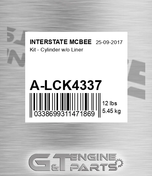 A-LCK4337 Kit - Cylinder W/o Liner for INTERSTATE MCBEE