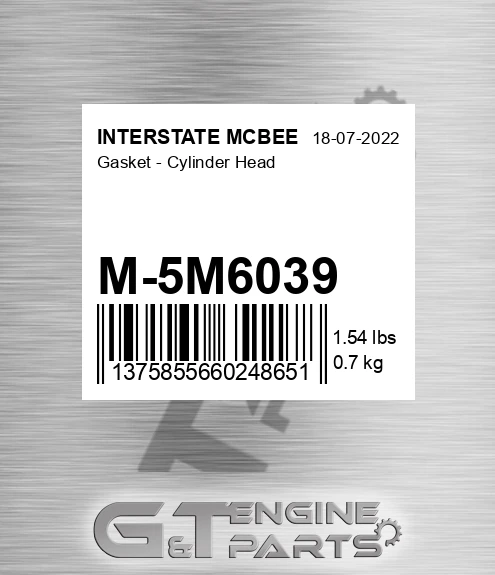 M-5M6039 Gasket - Cylinder Head for INTERSTATE MCBEE
