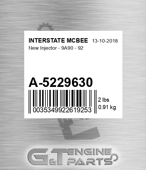 A-5229630 New Injector - 9a90 - 92