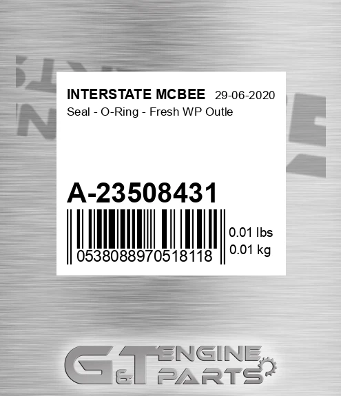 A-23508431 Seal - O-ring - Fresh Wp Outle