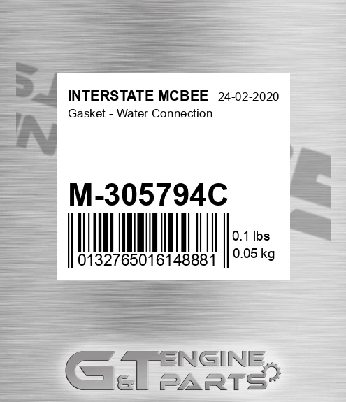 M-305794C Gasket - Water Connection for INTERSTATE MCBEE