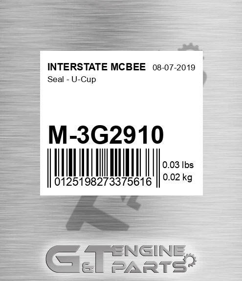 M-3G2910 Seal - U-cup for INTERSTATE MCBEE