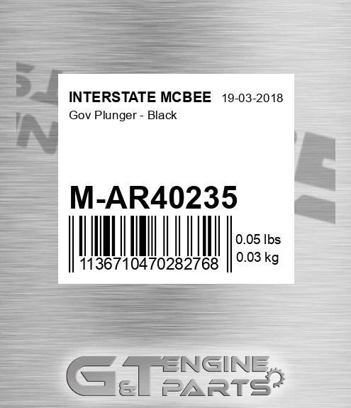 M-AR40235 Gov Plunger - Black for INTERSTATE MCBEE