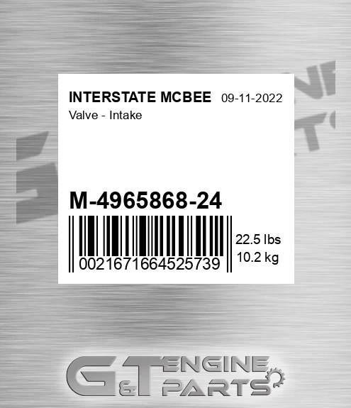 M-4965868-24 Valve - Intake for INTERSTATE MCBEE