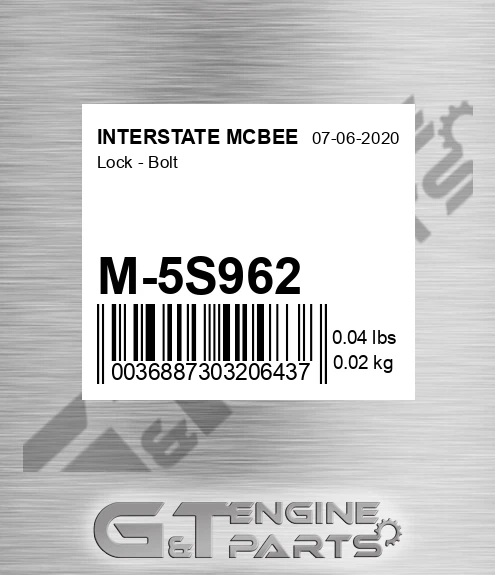 M-5S962 Lock - Bolt for INTERSTATE MCBEE