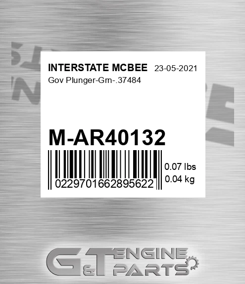 M-AR40132 Gov Plunger-grn-.37484 for INTERSTATE MCBEE