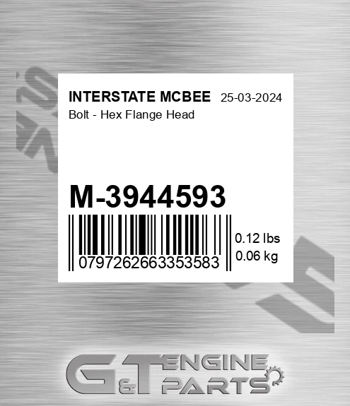 M-3944593 Bolt - Hex Flange Head for INTERSTATE MCBEE