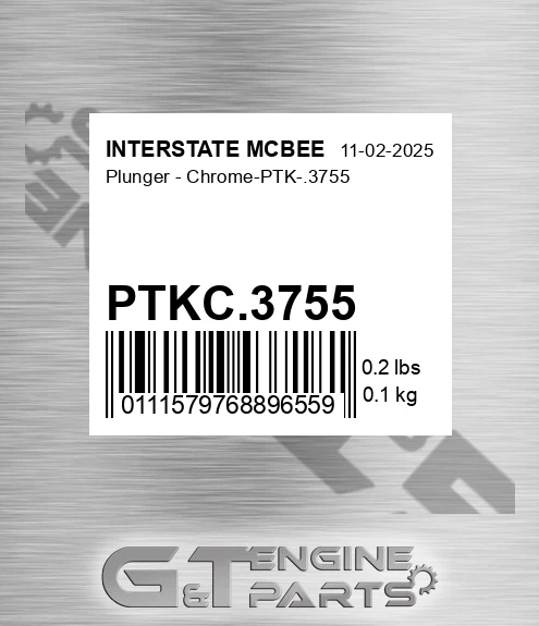 PTKC.3755 Plunger - Chrome-ptk-.3755 for INTERSTATE MCBEE