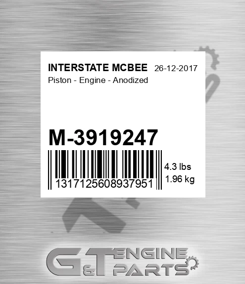 M-3919247 Piston - Engine - Anodized