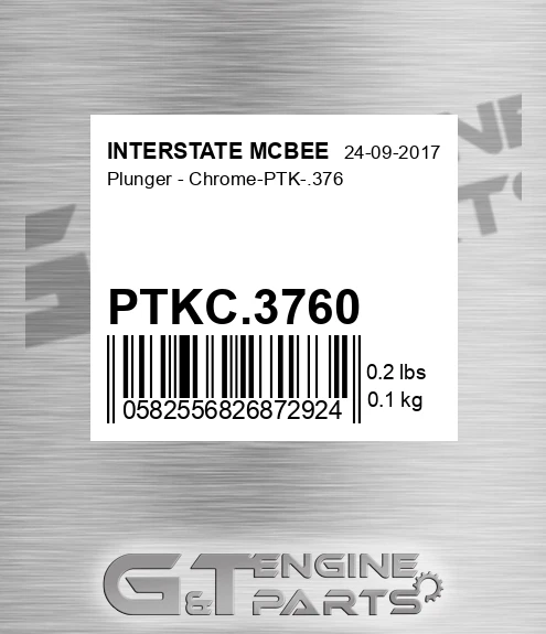 PTKC.3760 Plunger - Chrome-ptk-.376 for INTERSTATE MCBEE