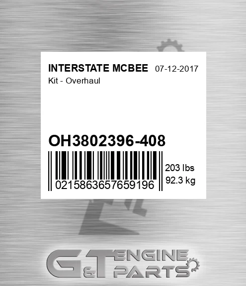 OH3802396-408 Kit - Overhaul