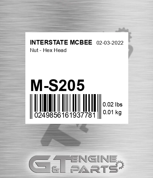 M-S205 Nut - Hex Head