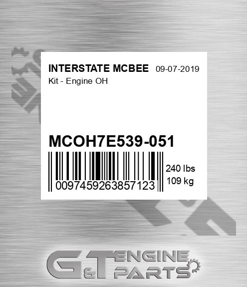 MCOH7E539-051 Kit - Engine Oh