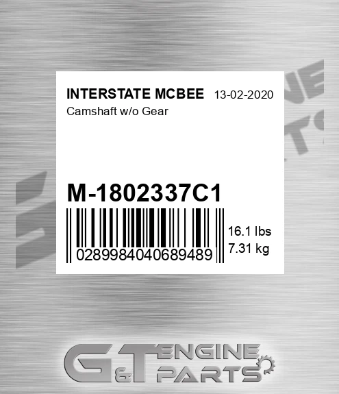 M-1802337C1 Camshaft W/o Gear for INTERSTATE MCBEE