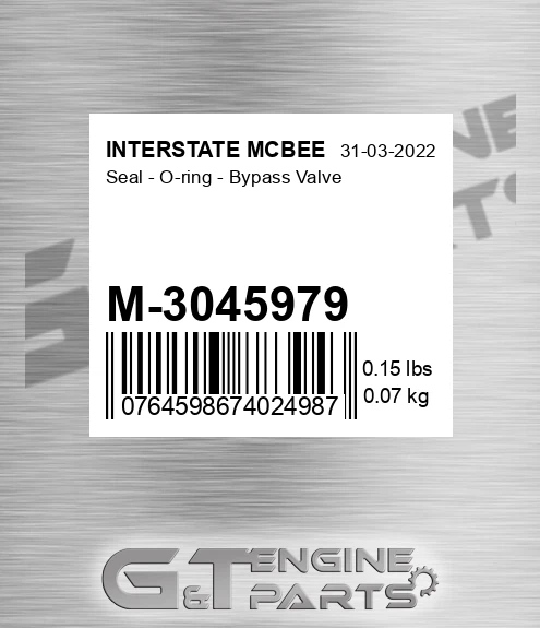 M-3045979 Seal - O-ring - Bypass Valve