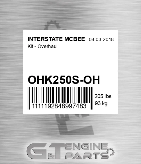 OHK250S-OH Kit - Overhaul