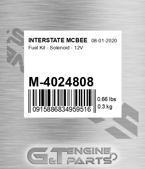 M-4024808 Fuel Kit - Solenoid - 12v