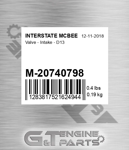 M-20740798 Valve - Intake - D13