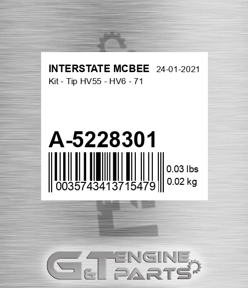 A-5228301 Kit - Tip Hv55 - Hv6 - 71 for INTERSTATE MCBEE