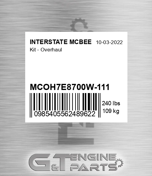 MCOH7E8700W-111 Kit - Overhaul