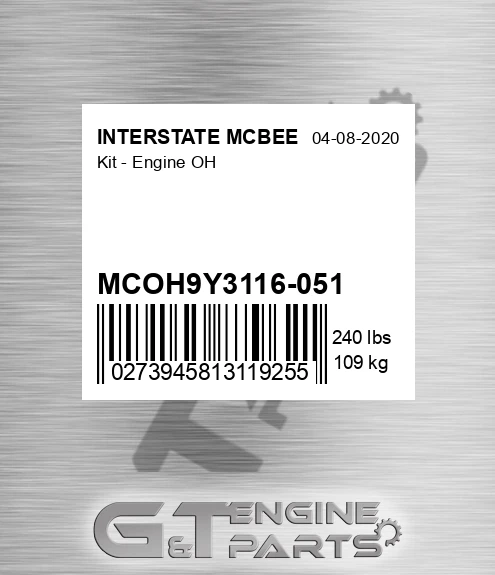 MCOH9Y3116-051 Kit - Engine Oh
