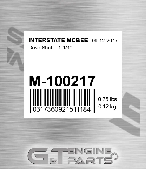 M-100217 Drive Shaft - 1-1/4" for INTERSTATE MCBEE