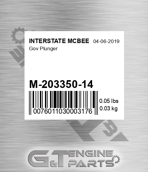 M-203350-14 Gov Plunger for INTERSTATE MCBEE