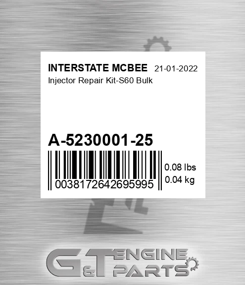 A-5230001-25 Injector Repair Kit-s60 Bulk