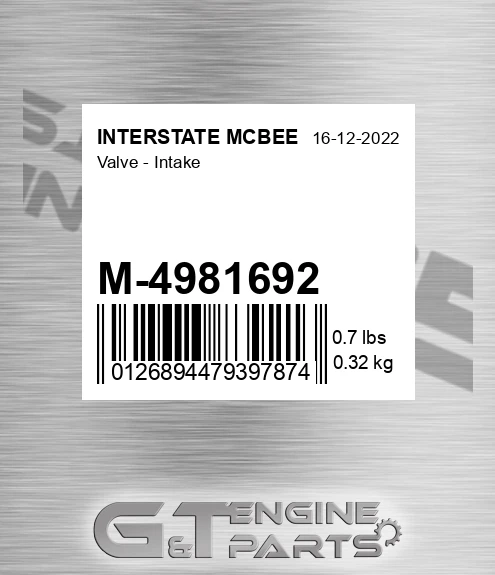 M-4981692 Valve - Intake for INTERSTATE MCBEE