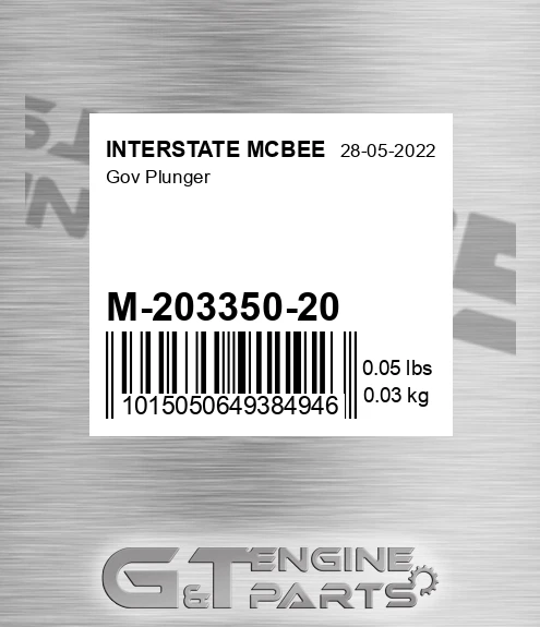 M-203350-20 Gov Plunger for INTERSTATE MCBEE