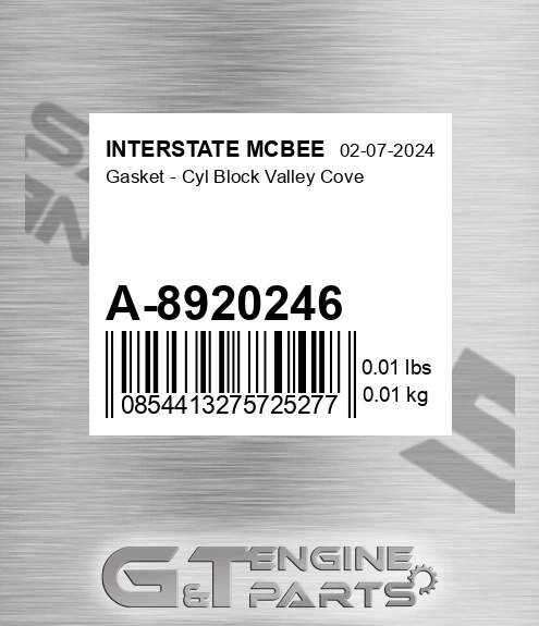 A-8920246 Gasket - Cyl Block Valley Cove