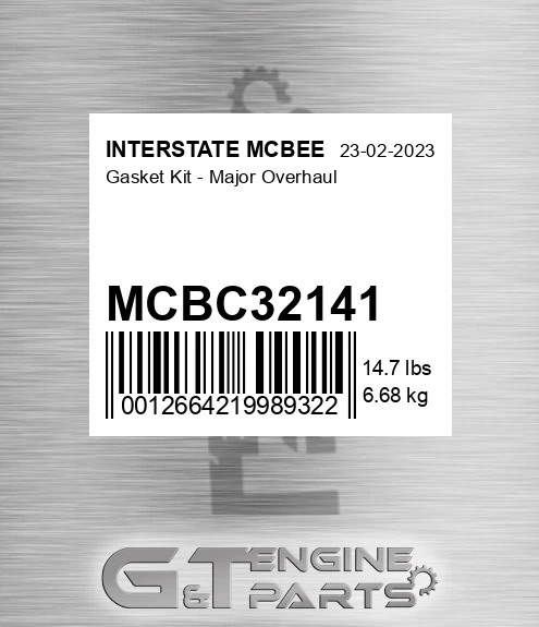 MCBC32141 Gasket Kit - Major Overhaul